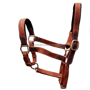 Cabestro de caballo de cuero genuino de dos tonos de calidad confiable con costuras elegantes y relleno extra suave caballo Halter ajustable - Product Image 2