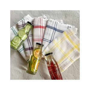 400-500 GSM Slub Weave <b>Biodegradable</b> Embroidered Cotton Kitchen Towels Floral Pattern Green Trim Rectangle Shape Washable Rags - Product Image 5