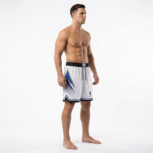 Pantalones Cortos Deportivos para Hombre Storm Fit, Blancos y Azules, con Impresión por Transferencia de Calor, Secado Rápido, Absorción de Humedad, Cintura Elástica, 100% Poliéster Canvas - Product Image 3