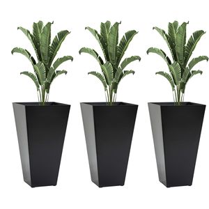 Ensemble de 3 pots de fleurs noirs pour intérieur et extérieur, 28 pouces de hauteur, avec trou de drainage, pour véranda, patio, terrasse, bureau - Product Image 1