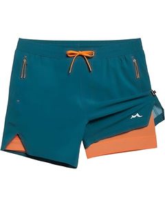 Shorts de bain décontractés pour hommes 100 % coton, couleur unie, avec poches, séchage rapide, taille à cordon de serrage, longueur mi-cuisse, garniture orange turquoise - Product Image 1