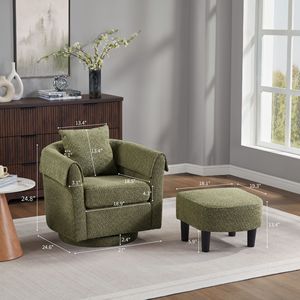 Fauteuil d'appoint moderne en chenille avec repose-pieds, fauteuil pivotant pour salon, coussin de dossier amovible, 2 housses d'accoudoirs - Product Image 5