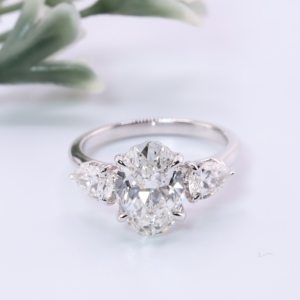 Classic White Gold Oval Cut Lab Grown <b>Diamond</b> Engagement <b>Ring</b> Three Stone Pear Side Accents Custom <b>Ring</b> for Gift & Party - Product Image 1