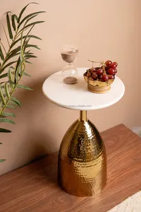 Mesa auxiliar redonda de latón y mármol, Diseño Artesanal, para decoración del hogar, detalles indios chapados en oro, tamaño ideal, decoraciones para el hogar - Product Image 4