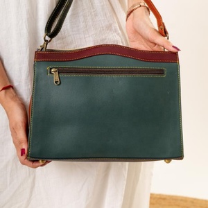 กระเป๋าคลัทช์หนังแท้สำหรับผู้หญิง, กระเป๋าคลัทช์มีหูจับข้างเดียวสไตล์วินเทจโบฮีเมียนตาข่ายเพชรแบบพกพาได้ - Product Image 2