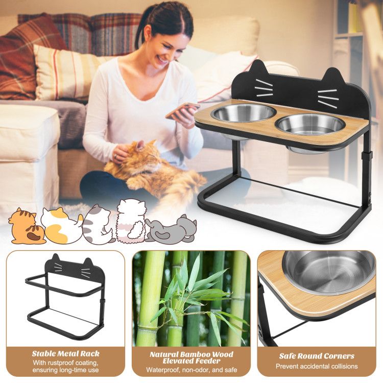 Golden Gateway Trading Dual Stainless Steel Elevated Pet Feeder - Premium Dog Cat Bowl