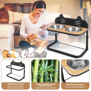 Dual Stainless Steel <b>Bowls</b> <b>Elevated</b> Pet Feeder for Small and Medium <b>Cats</b> and Dogs - Product Image 6