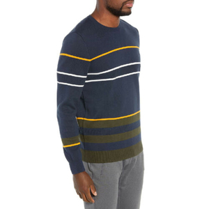 Pull en tricot à col rond pour homme, à rayures, manches longues, décontracté, coupe classique, rayures bleu marine, jaune, vert, blanc - Product Image 3
