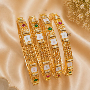 JeweleMarket Elegant Traditional Gold Plated Crystal & Rhinestone Freshwater Pearl Ethnic <b>Bangles</b> <b>Set</b> for Women - Product Image 1