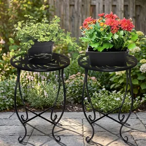 Soporte Decorativo para Plantas de Metal Cromado Moderno con Bandeja Circular Recortada, Patas Curvas y Base en X Resistente para Jardín y Hogar - Product Image 4