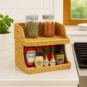 Natural Water Hyacinth Multifunction Storage Organizer Rack Handmade Eco Friendly Woven <b>Basket</b> <b>Shelf</b> Storage Box for Kitchen - Product Image 5