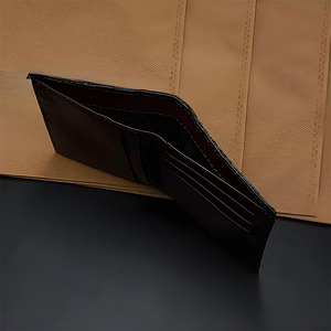 Burgundy Leather <b>Wallet</b> <b>Men</b> Bifold <b>Card</b> Slots Wine Red Shiny Embossed Texture Plain Interior Cash Storage Slim Compact Classic - Product Image 3
