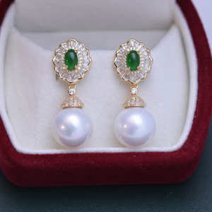 Boucles d'oreilles pendantes en argent S925 avec perles d'eau douce rondes blanches de 11-12 mm - Lumière intense, sans défaut - Product Image 1