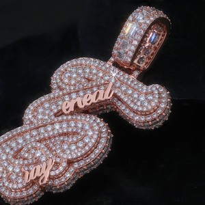 Joyería para Raperos, Colgante Personalizado de Plata de Ley 925 con Moissanita y Perla de Agua Dulce, con Cierre de Corazón en Oro Rosa de Dos Tonos Certificado - Product Image 4