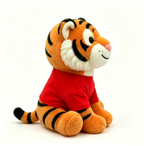 Peluche de tigre naranja, peluche de tigre sentado, peluche de tigre con camisa roja, lindo peluche de tigre - Product Image 1