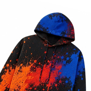Sweat-shirt à capuche pour homme avec imprimé peinture en spray orange et bleu, avec poche, style streetwear - Product Image 6