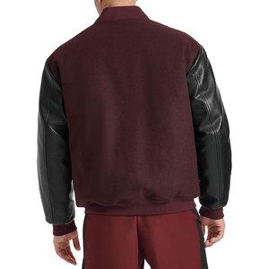 <b>Mens</b> Letterman <b>Varsity</b> <b>Bomber</b> <b>Jacket</b> With Faux Leather Sleeves Classic College Style Baseball Streetwear Outerwear For Fall - Product Image 3