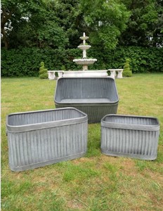 Customized rectangular galvanized metal <b>planters</b> Ribbed texture outdoor garden containers Set of 2 Galvanized Metal <b>Planters</b> Pot - Product Image 3