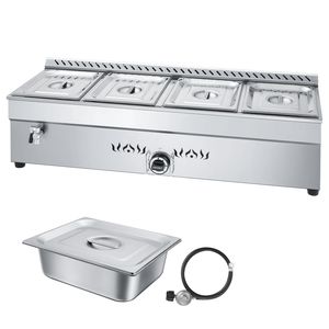Scaldavivande a Propano in Acciaio Inox a 4 Scomparti per Uso Commerciale con Valvola di Scarico e Opzione Gas LP - Product Image 1