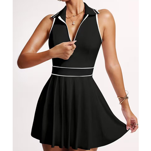 Robe de tennis polo pour femme, robe athlétique color-block avec fermeture éclair mi-longue, style unique - Product Image 3