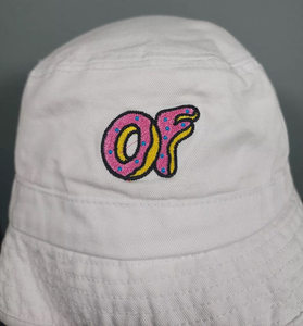<b>White</b> <b>Bucket</b> <b>Hat</b> With OF Embroidery Logo Front Panel Casual Style Unisex Adult Spring Summer Canvas Material - Product Image 6