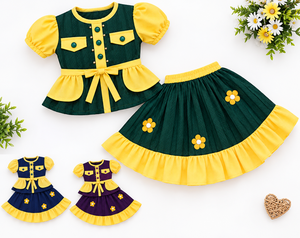 Ensemble 2 pièces haut et jupe pour bébés filles de 1 à 2 ans, en tissu Polestar, manches courtes, tenue de fête pour enfants - Product Image 1