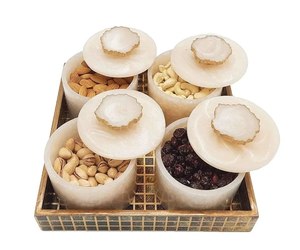 Direct Factory Resin Storage Jars With Tray <b>Set</b> Cylinder Containers For Wedding Dry Fruits Jewelry Vanity Decorative Gold Accent - Product Image 6