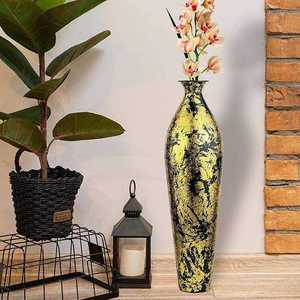 Elegante jarrón alto de bronce para suelo, diseño contemporáneo hecho a mano con manchas amarillas y negras, recipiente decorativo de metal al mejor precio. - Product Image 6