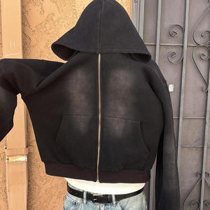 เสื้อฮู้ดซิปผ้าฟลีซหนานุ่มทรงโอเวอร์ไซส์สำหรับผู้ชาย ผลิตโดยโรงงานซันเฟด ดีไซน์วินเทจแบบย้อมสีเอซิด บล็อกสีต่างๆ  รับผลิตตามแบบ - Product Image 3