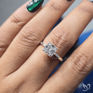 Bague de fiançailles et d'anniversaire tendance en or blanc 10K, avec diamant de laboratoire taille coussin de 2 carats, certifié IGI, style Cathédrale - Product Image 4