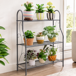 Soporte de Metal Gris de 3 Niveles para Plantas, Estante Decorativo para Macetas de Interior, para Hogar, Jardín, Balcón - Product Image 2