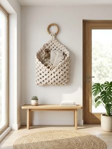 Handmade Rattan Macrame Wall Hanging Storage Pocket Boohoo Tassel Wall <b>Decor</b> for Home Entryway Bedroom - Product Image 4