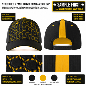 Black Yellow Hexagon Pattern Baseball <b>Cap</b> 6-Panel Mesh Sporty Unisex Outdoor Spring Summer Fitted Adult <b>Hat</b> - Product Image 6