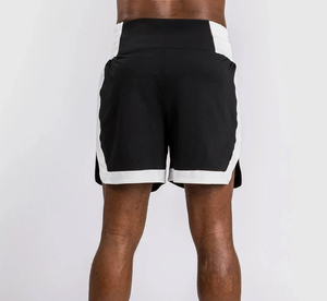 Shorts de boxe noirs pour hommes, bordure blanche, respirants, durables, en polyester 140g, vêtements d'arts martiaux, coupe ample, adulte, logo imprimé numérique au dos - Product Image 3