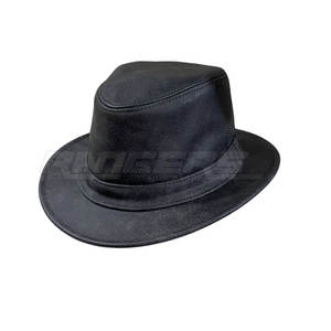 Chapeau Fedora en cuir véritable noir, quatre saisons, décontracté, pour adulte, marque privée, unisexe, chapeau tendance - Product Image 1