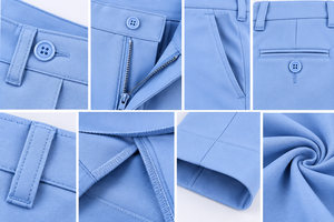 Pantalon habillé classique pour homme, coupe droite, bleu clair, décontracté chic, avec fermeture boutonnée, infroissable et extensible - Product Image 6
