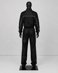 Conjunto Deportivo Ecológico Negro de Verano, Chaqueta y Pantalones con Cordón Ajustable y Rayas en Contraste, Ropa Deportiva para Adultos 2 en 1 - Product Image 5