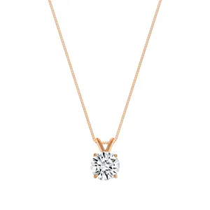 1 Ct Round Lab Created Grown Diamond <b>Solid</b> Real 14K Rose Gold Pendant <b>Necklace</b> - Product Image 5