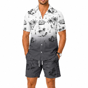 Conjunto de Camisa y Pantalones Cortos de Satén Tropical para Hombre, 100% Poliéster, Transpirable, Informal, para Vacaciones de Verano, Estampado de Dos Piezas - Product Image 6