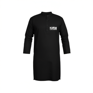 Kurta ethnique fait main en coton 100% doux, noir, avec un motif uni élégant et confortable, en provenance du Népal - Product Image 2