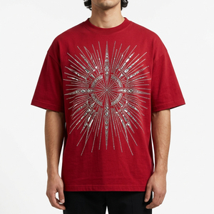 เสื้อยืดทรงบ็อกซี่แขนสั้นแฟชั่นฤดูร้อนสำหรับผู้ชาย พิมพ์ลายเพชรระยิบระยับ ประดับคริสตัลเพชร - Product Image 1