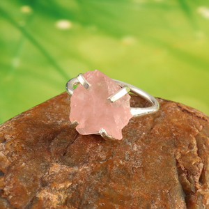 Rose Quartz Rough Ring German Silver Base Natural <b>Raw</b> Gemstone Ring Crystal Healing for Women Low MOQ Personalized Gifts - Product Image 2