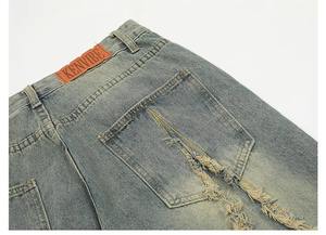 Jeans en denim ample et décontracté pour homme, couleur unie, effet usé, 100% coton, respirant, écologique, hiver/printemps, personnalisé, haute qualité - Product Image 5