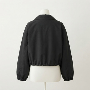 Women's Black <b>Canvas</b> Bomber Jacket Full Sleeve Hooded Collar Zipper Closure Waterproof Reversible Eco-Friendly Windproof Autumn - Product Image 3