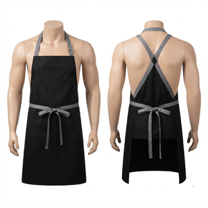 Delantal de Chef Unisex de Lona de Poliéster y Algodón de Primera Calidad, 240 GSM, Negro y Gris, Ajustable, con Tirantes Cruzados en la Espalda, Media Manga, Personalizable para Restaurante o Bar - Product Image 1