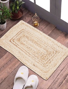 Natural Handwoven Jute Area <b>Rug</b> Geometric Border Design Eco-Friendly <b>Rustic</b> Medium Pile Jute Backing Floor Carpet for Living - Product Image 6