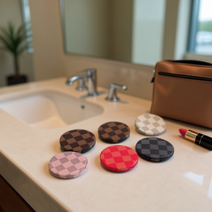 Specchio tascabile a scacchiera da 6,3 cm, rotondo, compatto, con custodia, per donna, da viaggio - Product Image 2