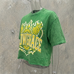 T-shirt court vert Snowgrace à manches courtes, col rond, jersey décontracté imprimé, surdimensionné pour homme, 100% coton - Product Image 5