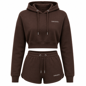 Women's 2 Piece Breathable Solid Hooded Sports Set Full Sleeve Crop <b>Top</b> Shorts Pockets Regular Fit Spring Summer Eco-Friendly - Product Image 5