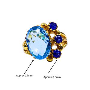 Anillo Clásico de Plata de Ley 925 Chapado en Oro con Topacio Azul y Cianita para Mujer, Joyería para Bodas - Product Image 1